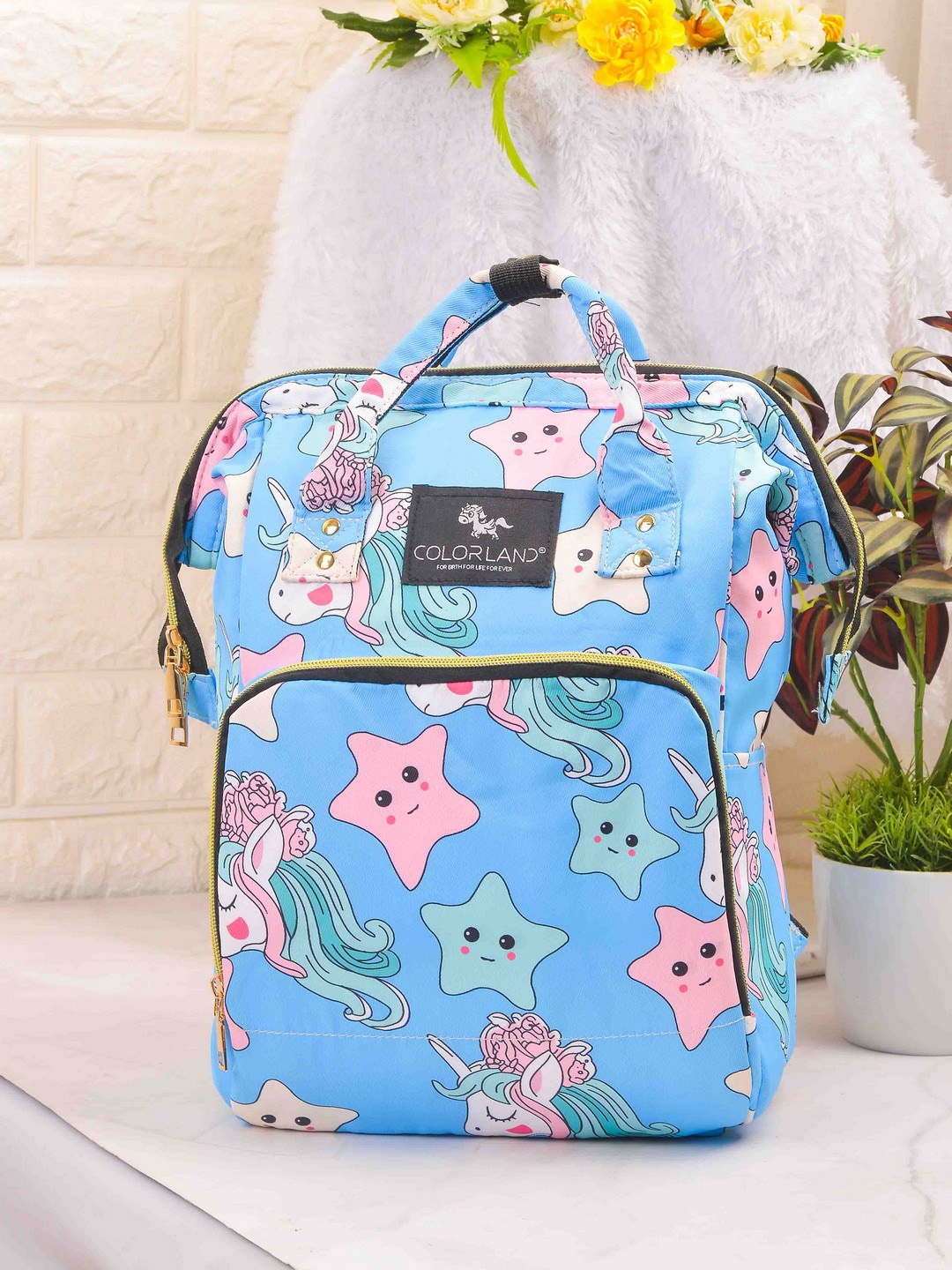 

POPLINS Blue & Pink Printed Lightweight & Water Resistant Canvas Diaper Backpack
