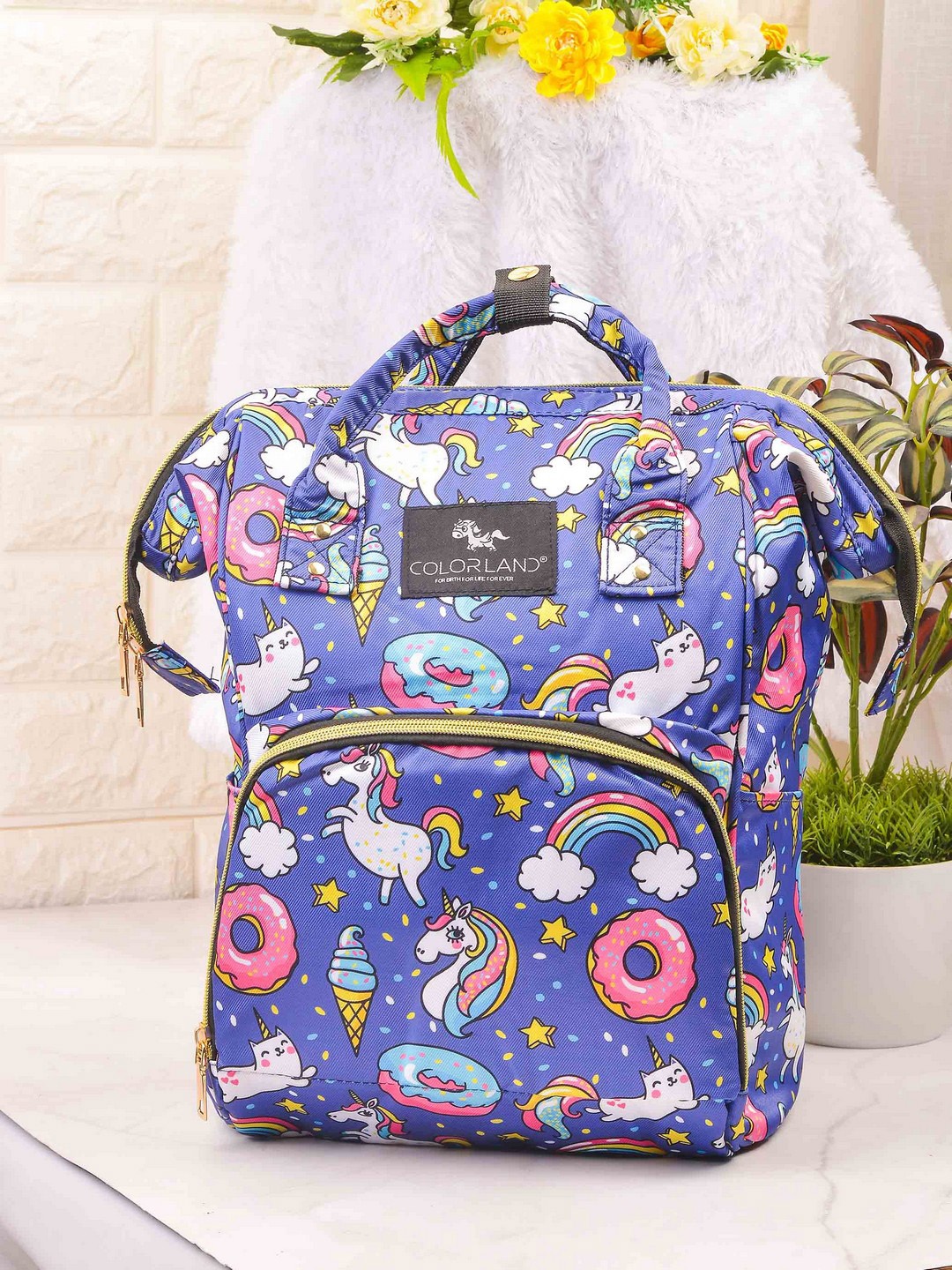 

POPLINS Purple & Blue Printed Canvas Diaper Bag