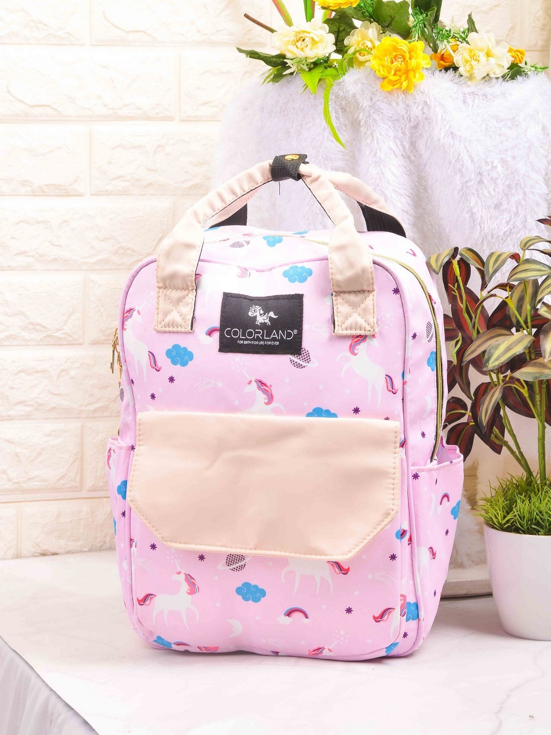 

POPLINS Pink Printed Canvas Lightweight Diaper Bag