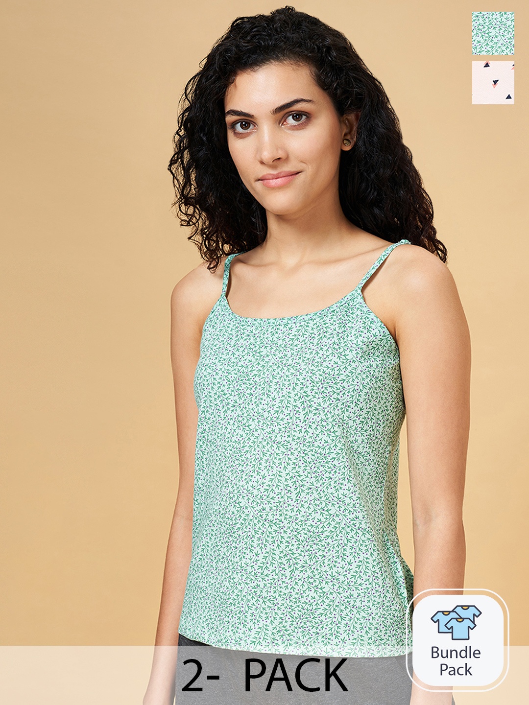 

Dreamz by Pantaloons Women Pack Of 2 Peach Coloured & Green Printed Camisoles