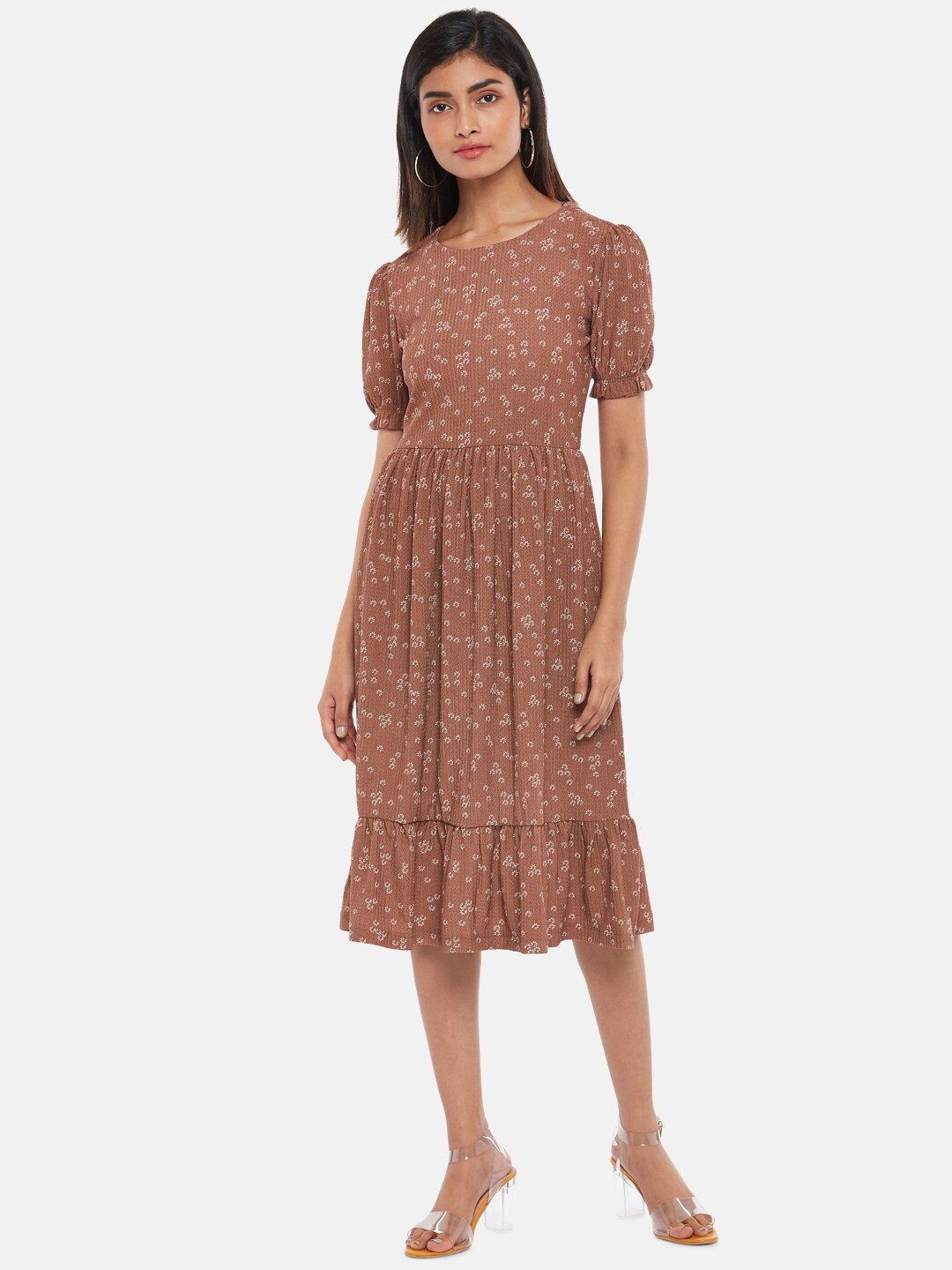 

Honey by Pantaloons Women Brown Floral Dress