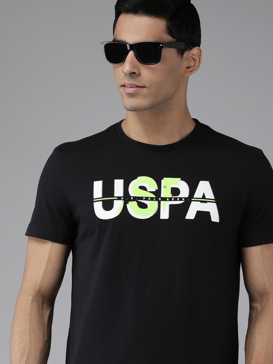 

U S Polo Assn Denim Co Men Black Typography Printed Slim Fit T-shirt