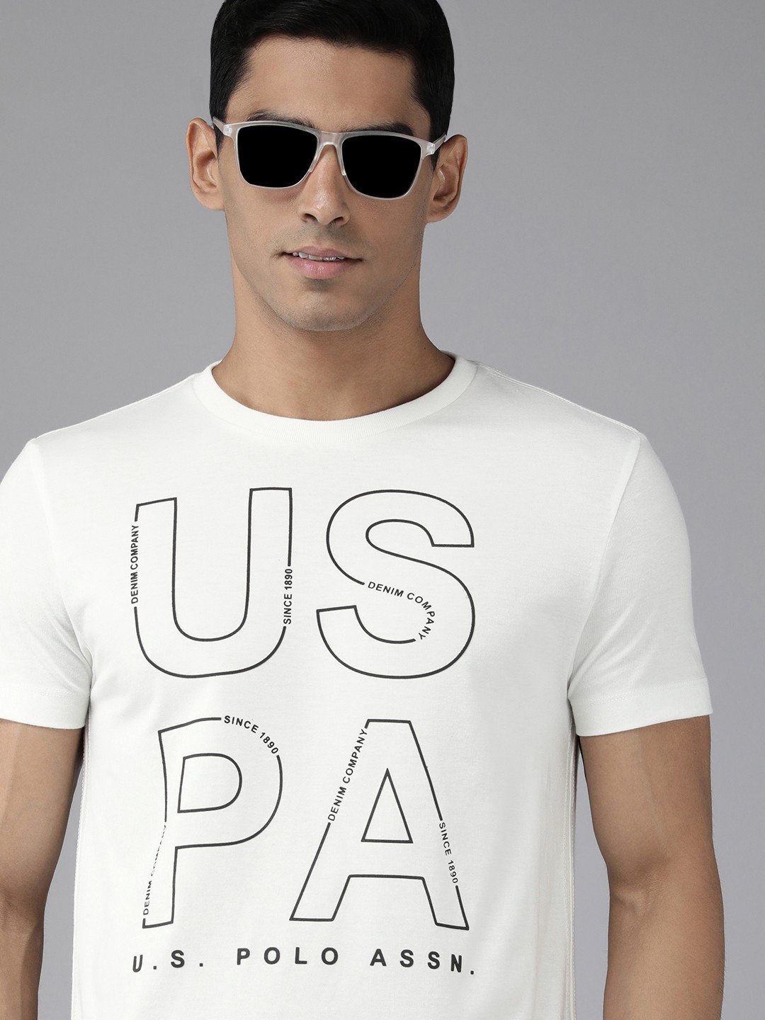 

U S Polo Assn Denim Co Men White Typography Printed Slim Fit T-shirt