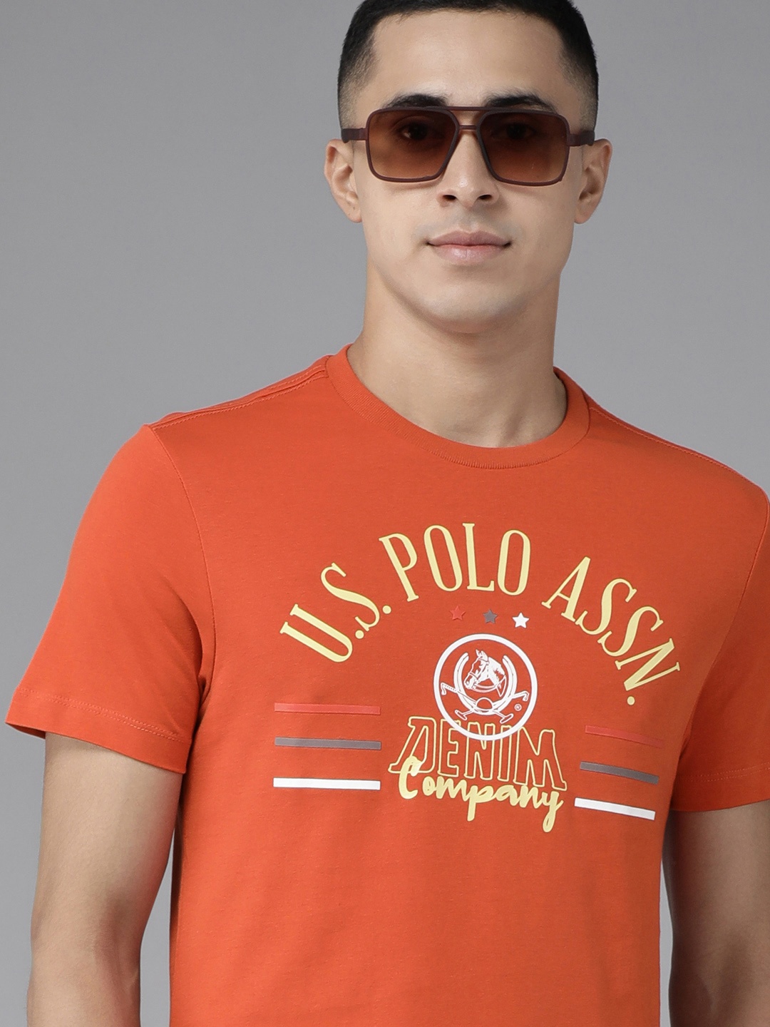 

U.S. Polo Assn. Denim Co. Men Red Brand Logo Printed Pure Cotton Slim Fit T-shirt