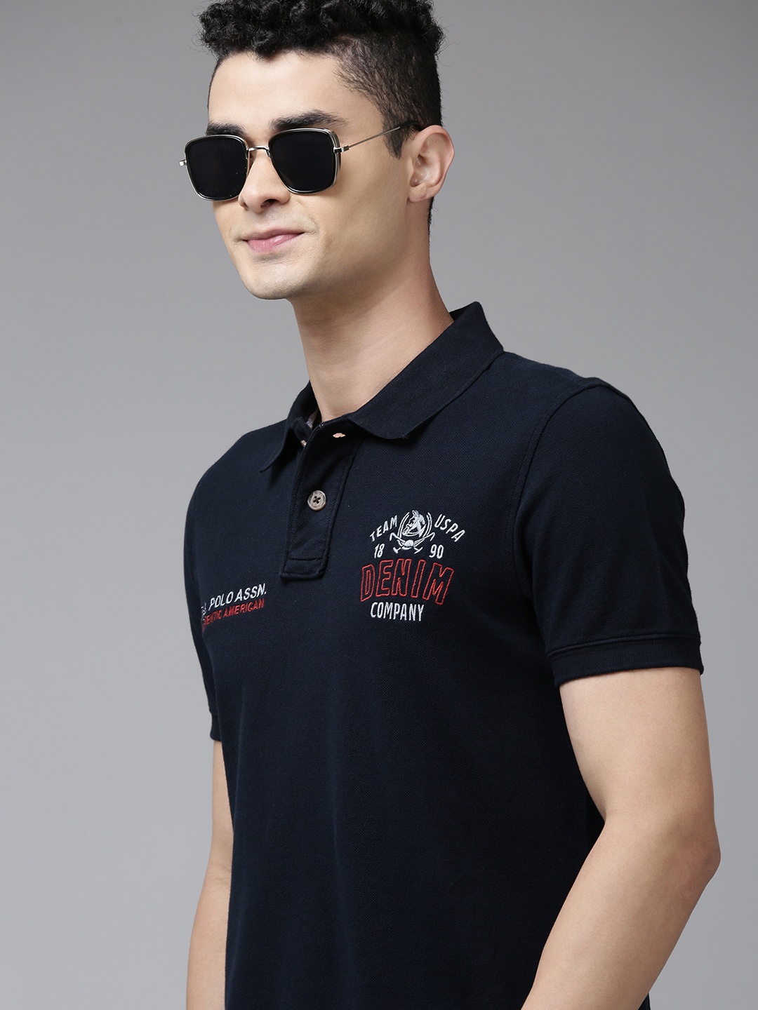 

U.S. Polo Assn. Denim Co. Men Navy Blue Brand Logo Printed Pure Cotton T-shirt