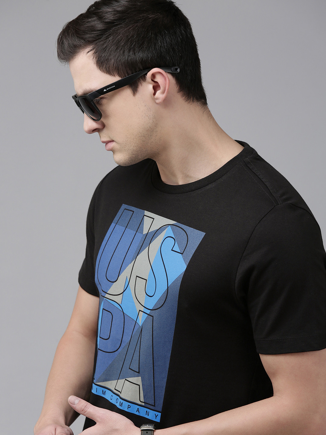 

U.S. Polo Assn. Denim Co. Men Black Brand Logo Printed Pure Cotton Slim Fit T-shirt