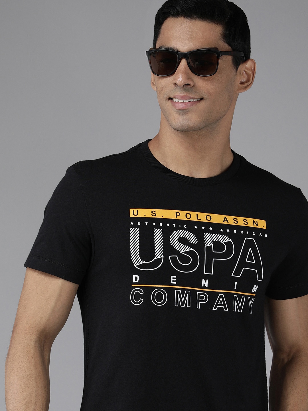 

U S Polo Assn Denim Co Men Black Typography Printed Slim Fit T-shirt