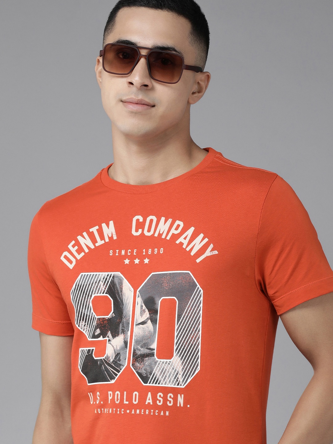 

U.S. Polo Assn. Denim Co. Men Red Brand Logo Printed Pure Cotton Slim Fit T-shirt
