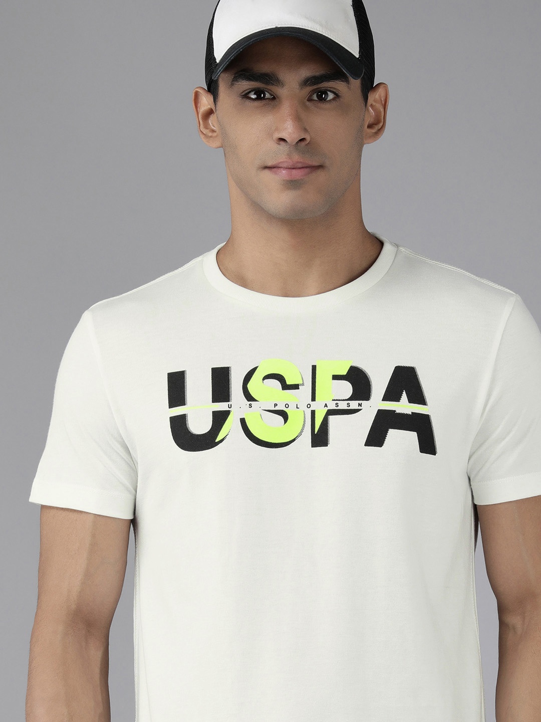 

U.S. Polo Assn. Denim Co. Men White Typography Printed Slim Fit T-shirt