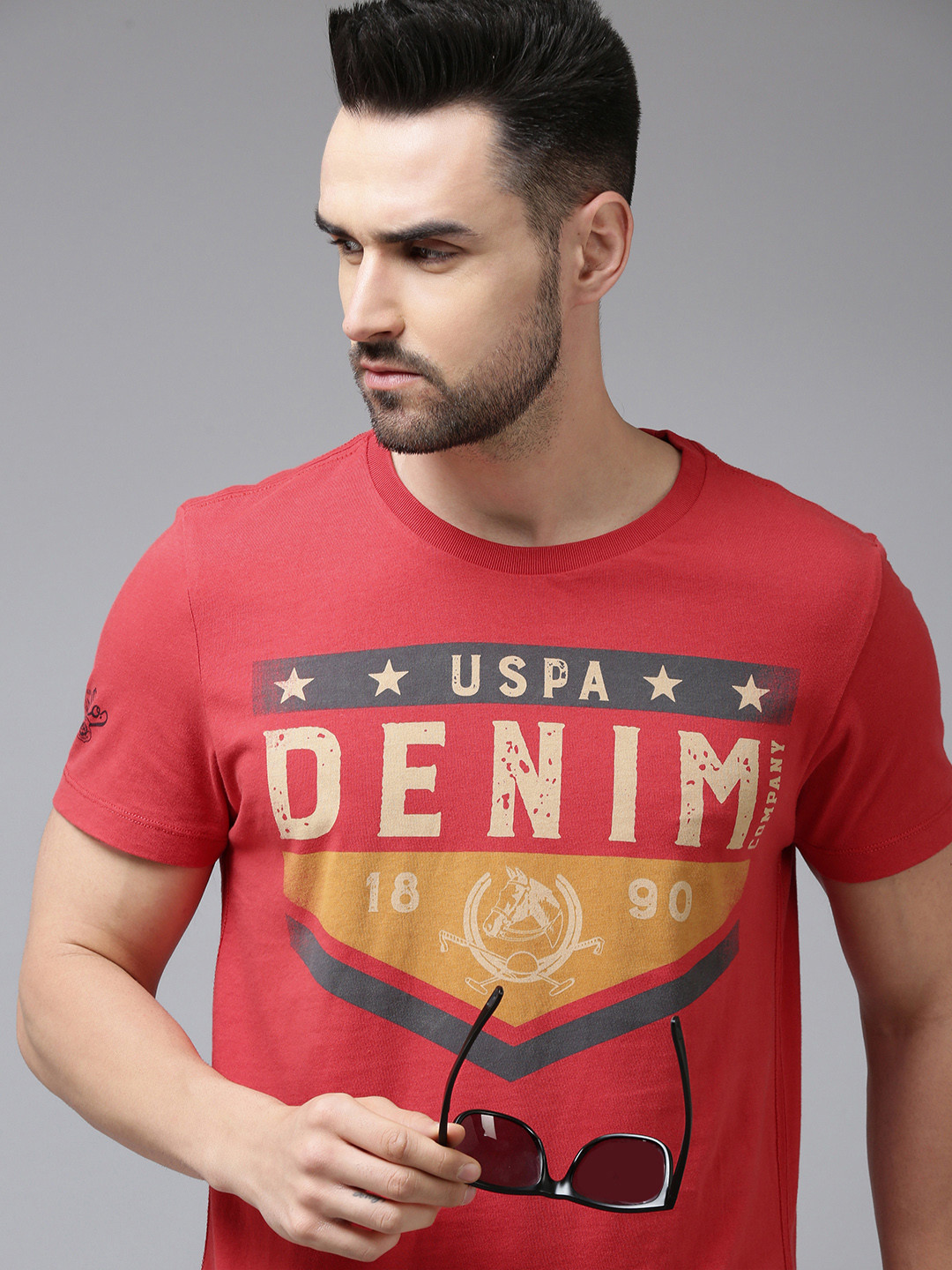 

U.S. Polo Assn. Denim Co. Men Red Brand Logo Printed Pure Cotton T-shirt