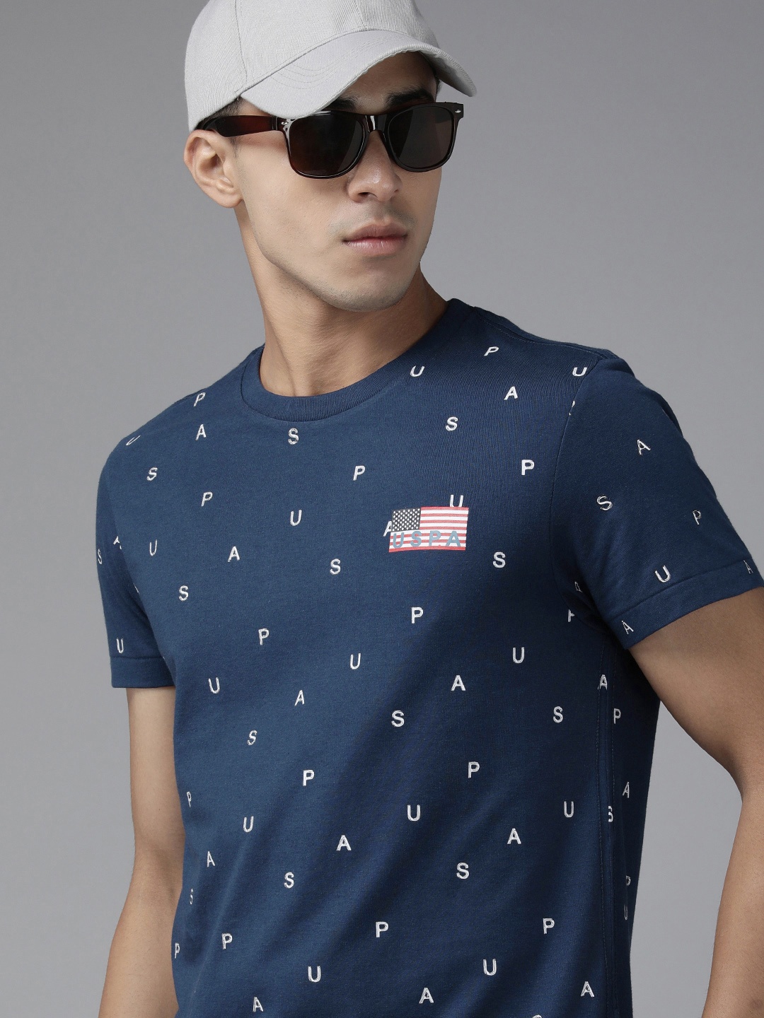 

U S Polo Assn Denim Co Men Blue Typography Printed Slim Fit T-shirt