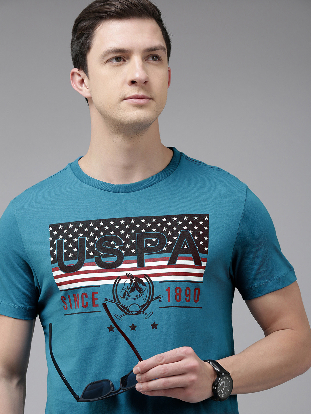 

U.S. Polo Assn. Denim Co. Men Blue Brand Logo Printed Pure Cotton Slim Fit T-shirt