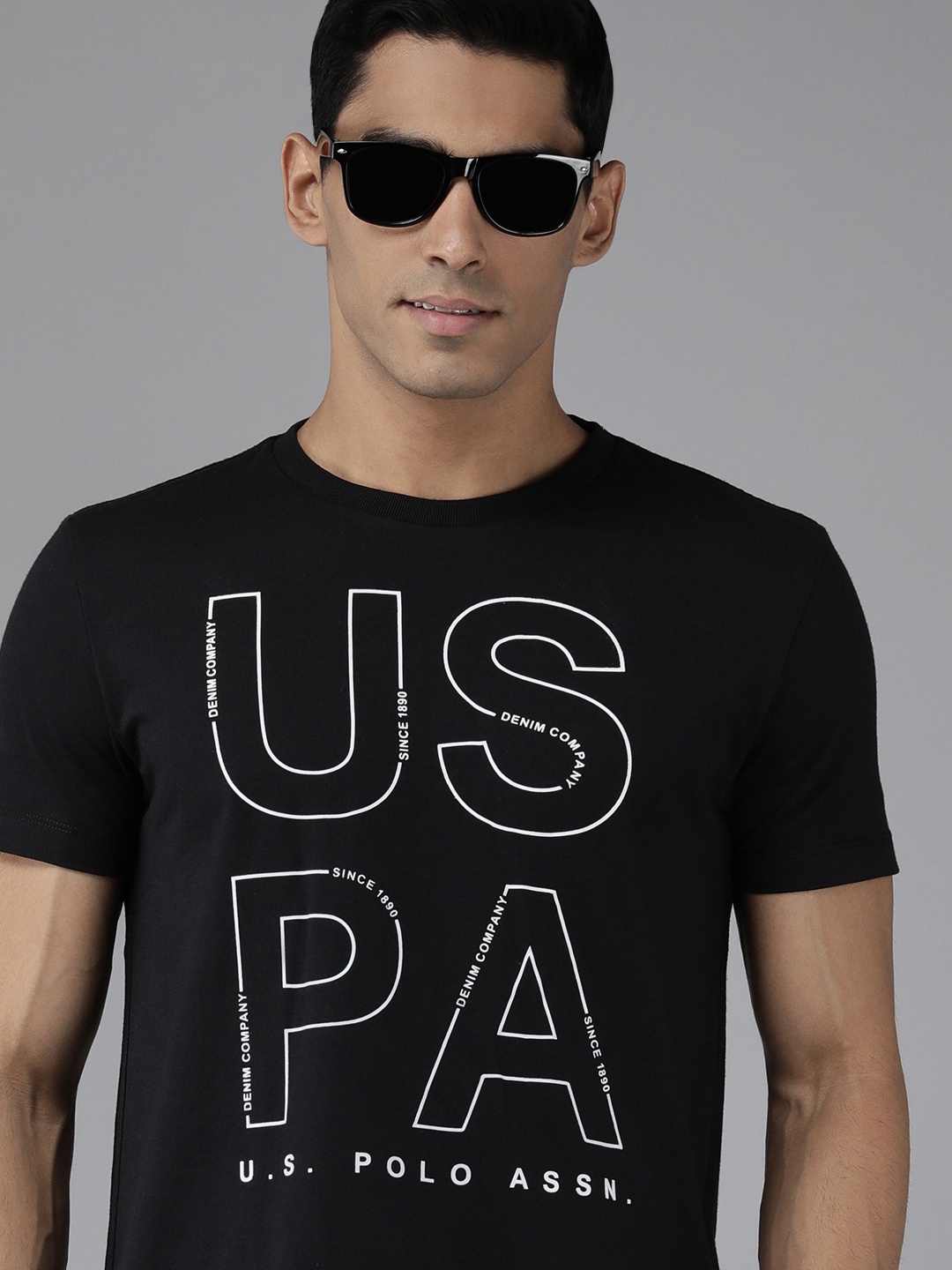 

U S Polo Assn Denim Co Men Black Typography Printed Slim Fit T-shirt
