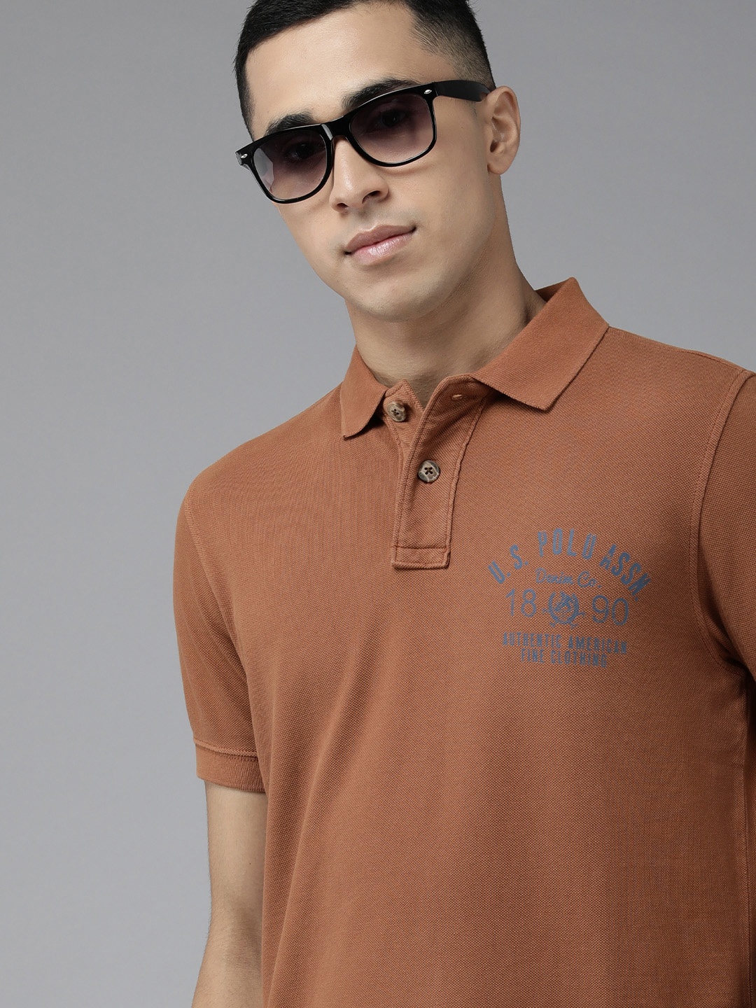 

U S Polo Assn Denim Co Men Brown Polo Collar Pure Cotton Slim Fit T-shirt
