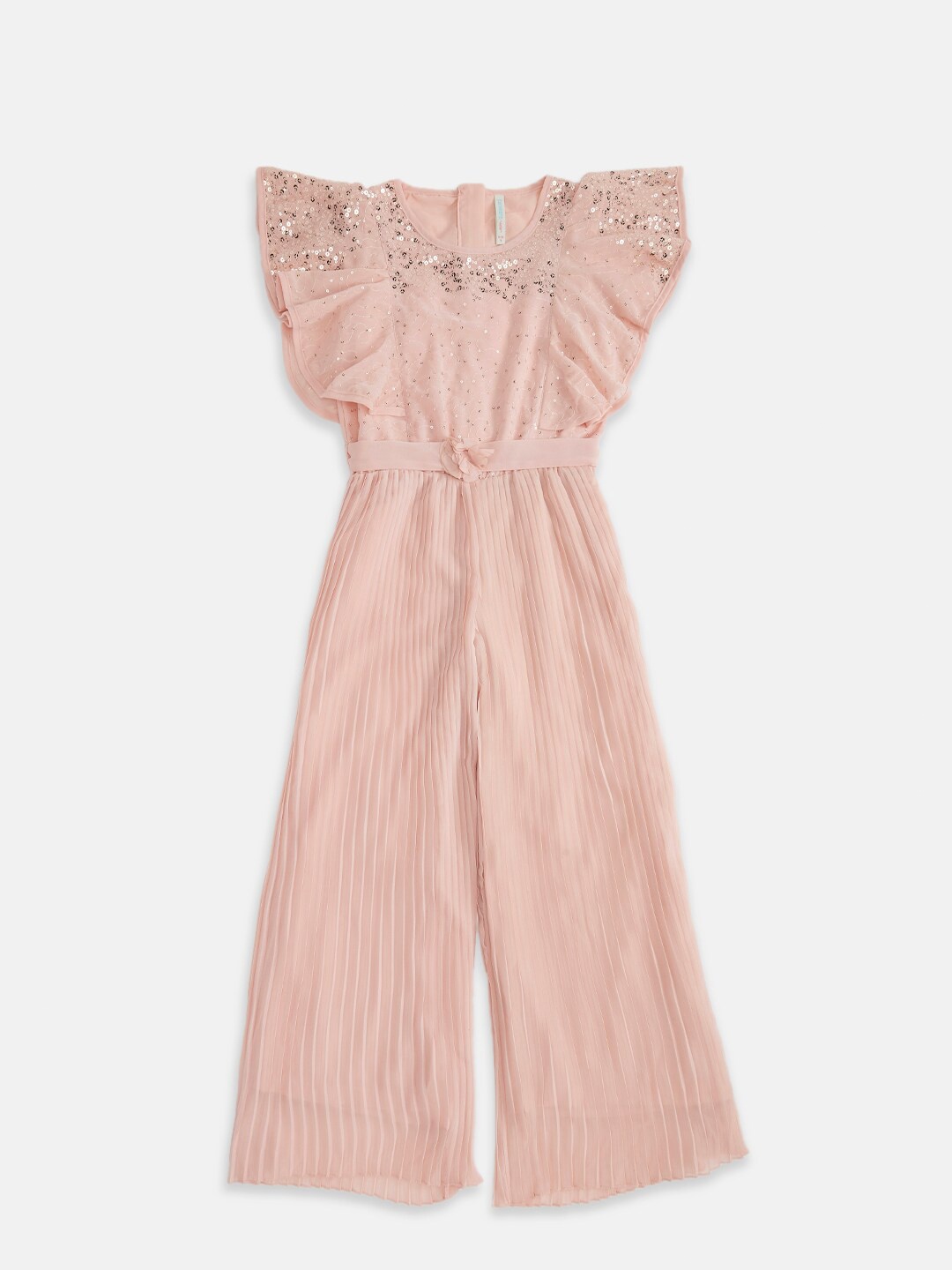 

Pantaloons Junior Girls Peach-Coloured Basic Jumpsuit with Ruffles