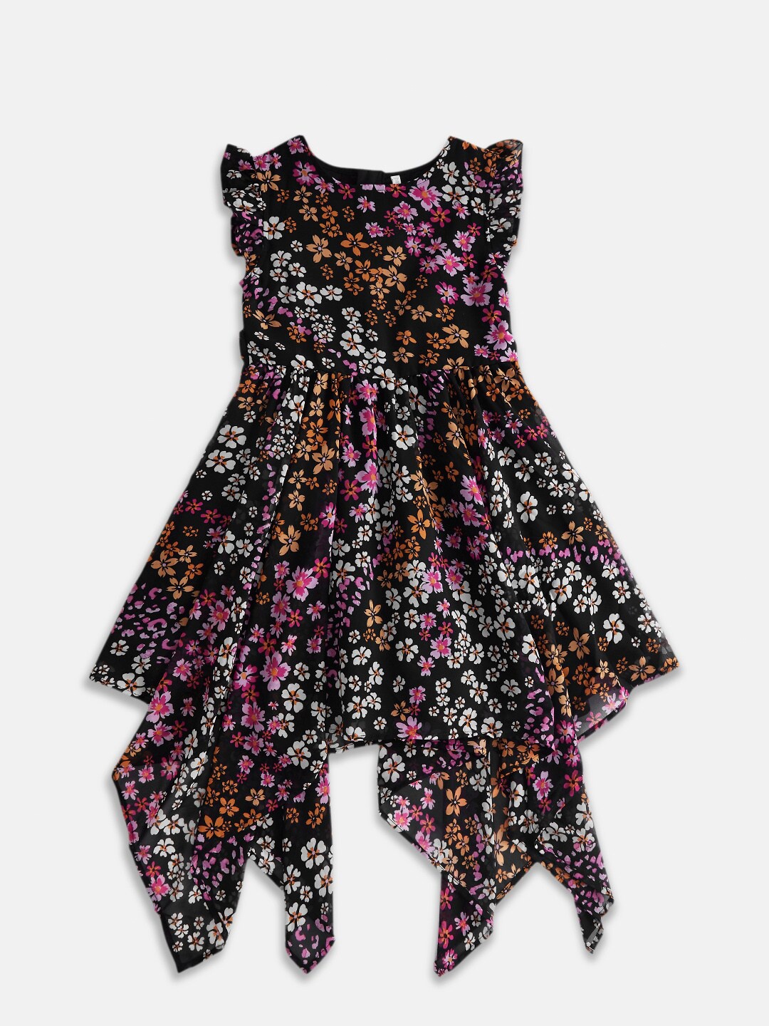 

Pantaloons Junior Girls Black Floral Printed Georgette Fit & Flare Dress