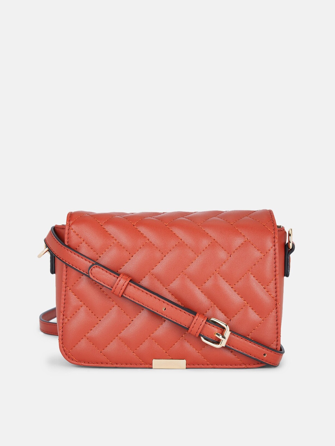 

Forever Glam by Pantaloons Brown Textured PU Structured Sling Bag with Quilted