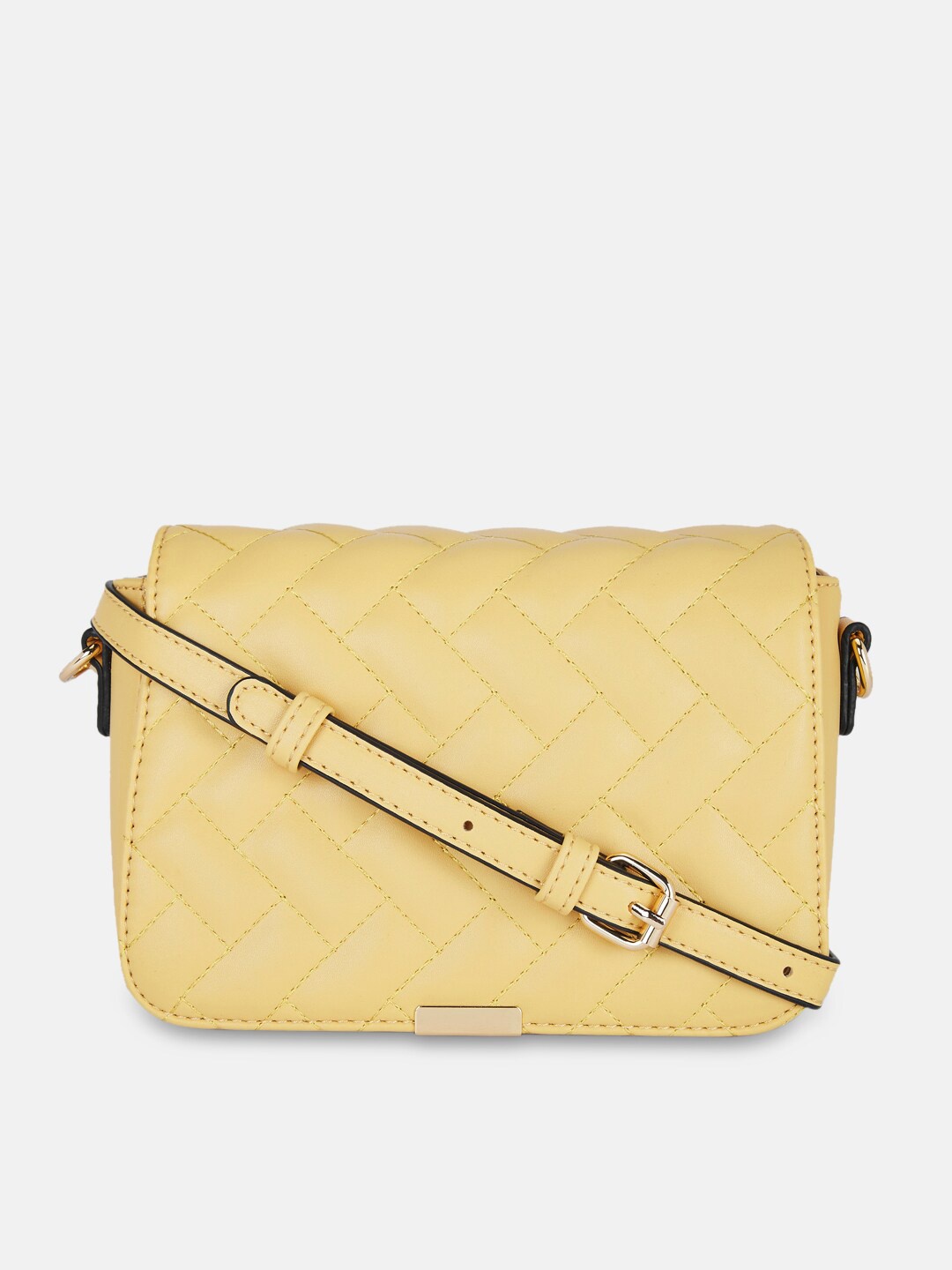 

Forever Glam by Pantaloons Yellow Geometric Textured PU Structured Sling Bag with Quilted