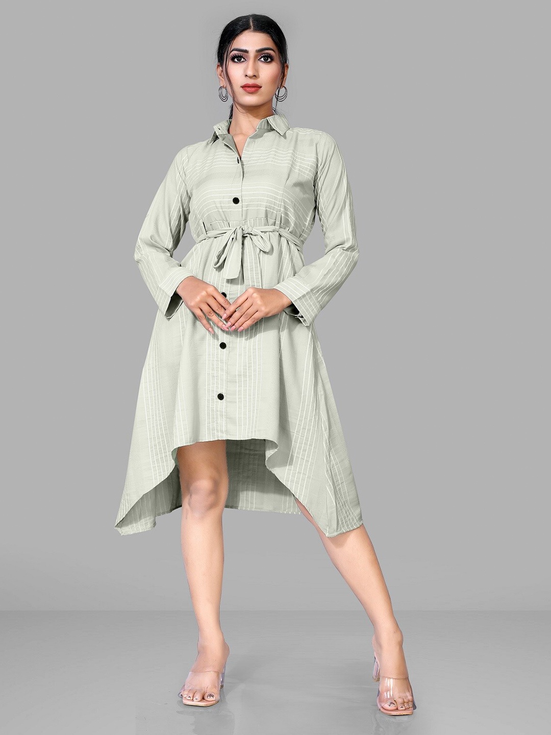 

RQT Women Grey Striped Shirt Dress
