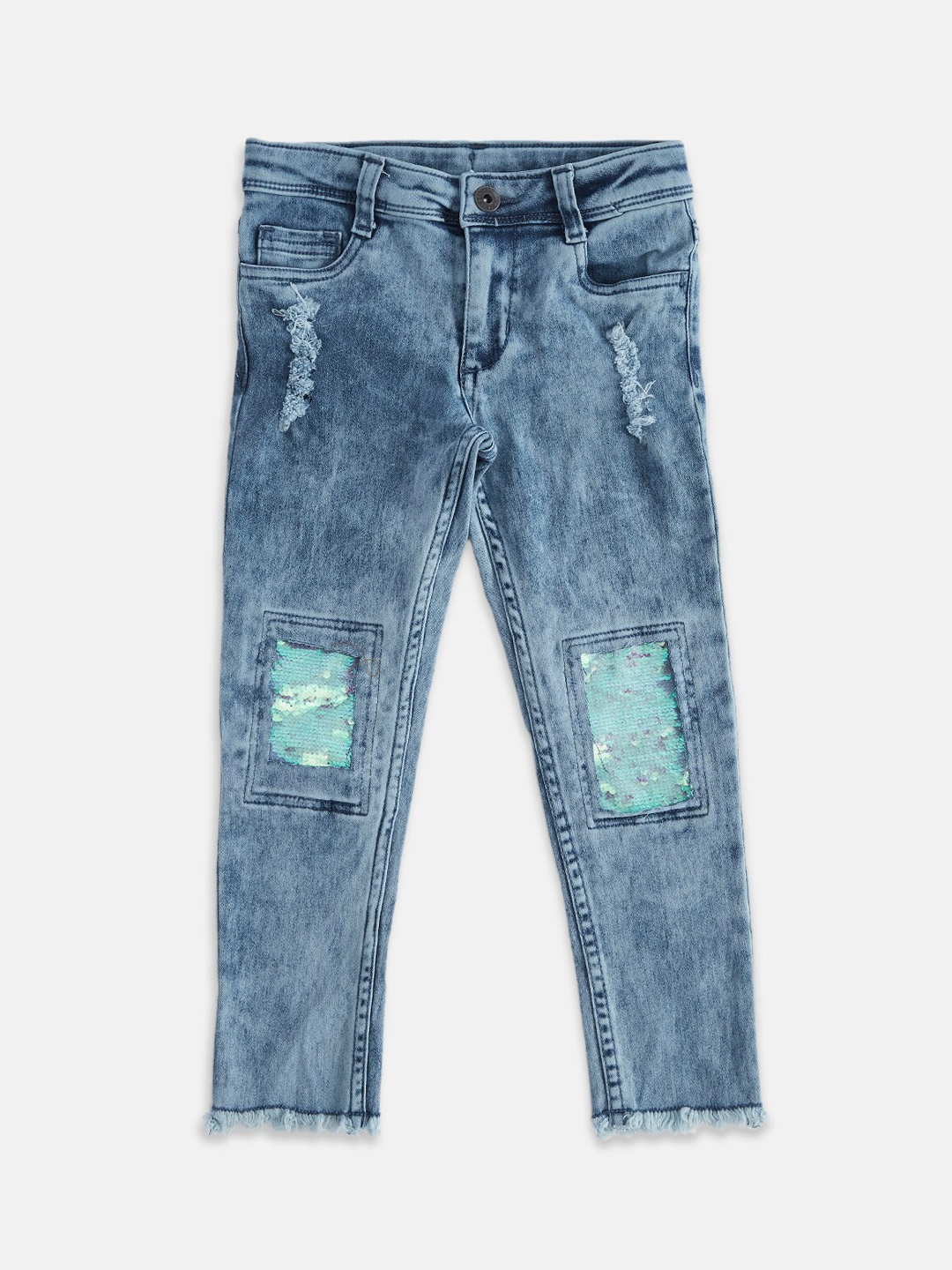 

Pantaloons Junior Girls Blue Mildly Distressed Light Fade Cotton Jeans