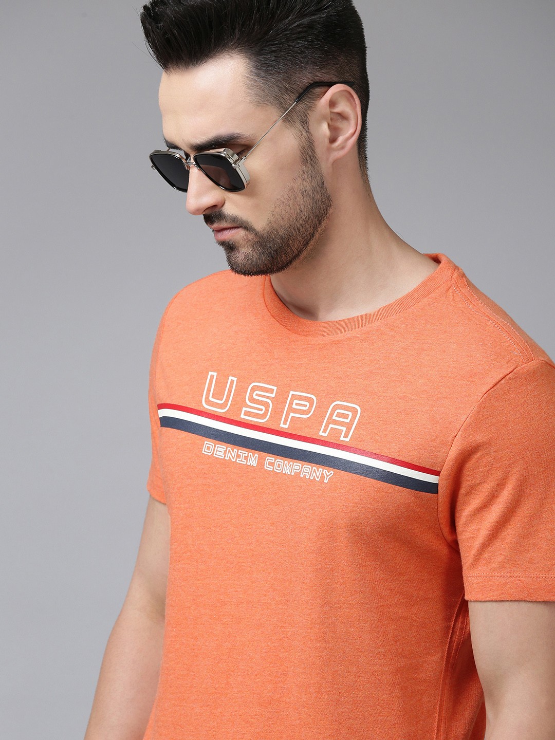 

U.S. Polo Assn. Denim Co. Men Peach-Coloured Brand Logo Printed Pure Cotton T-shirt