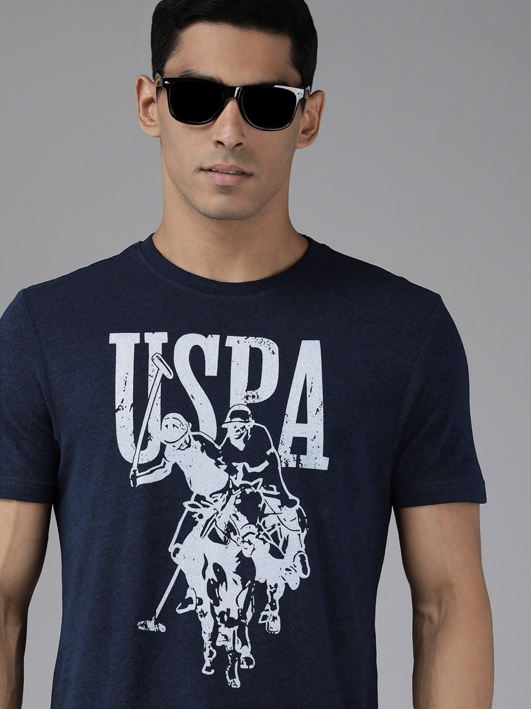 

U S Polo Assn Denim Co Men Navy Blue Typography Printed Slim Fit T-shirt