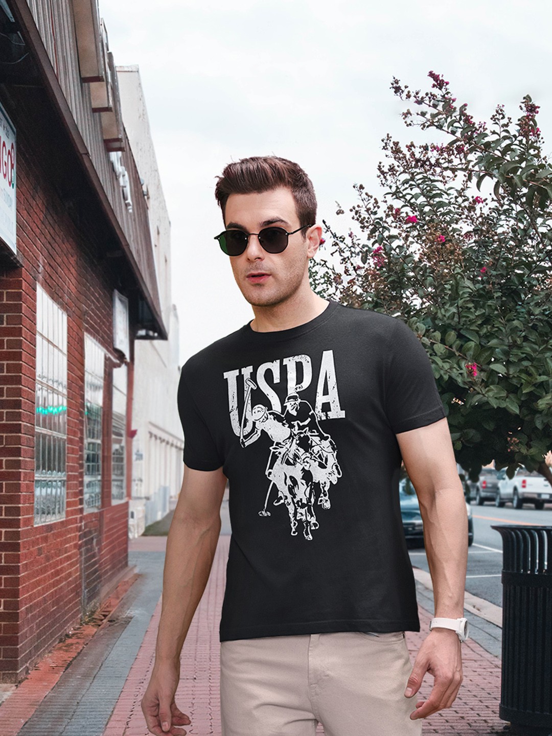 

U S Polo Assn Denim Co Men Black Brand Logo Printed Slim Fit T-shirt