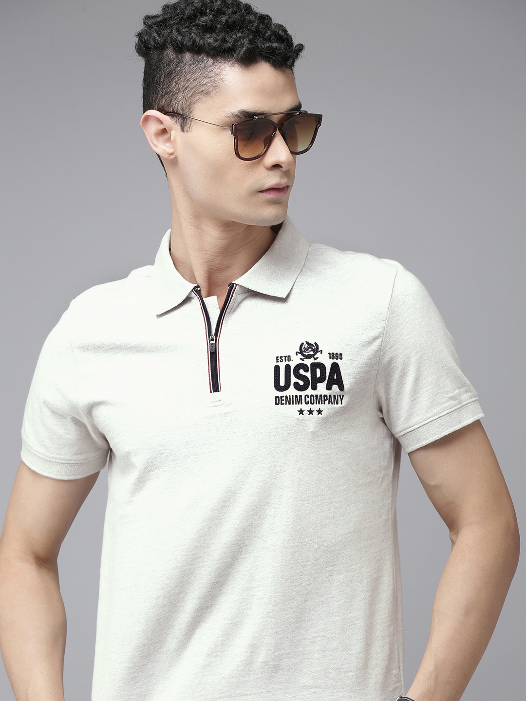 

U S Polo Assn Denim Co Men White Embroidered Polo Collar Pure Cotton Slim Fit T-shirt