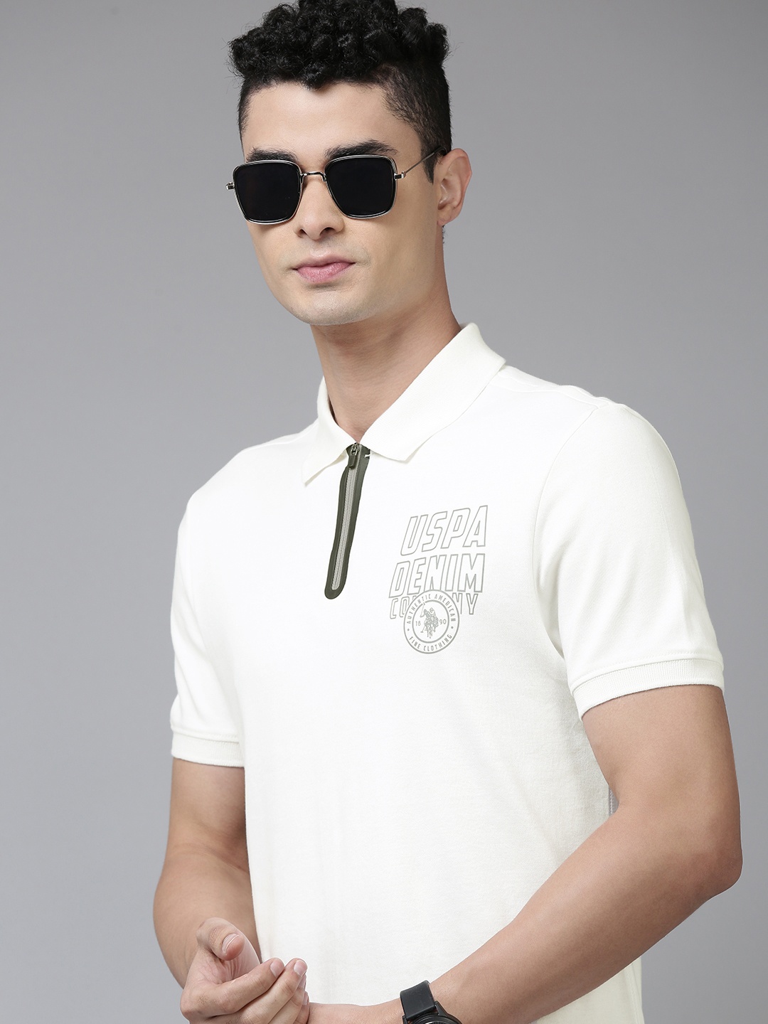 

U.S. Polo Assn. Denim Co. Men White Brand Logo Printed Pure Cotton T-shirt