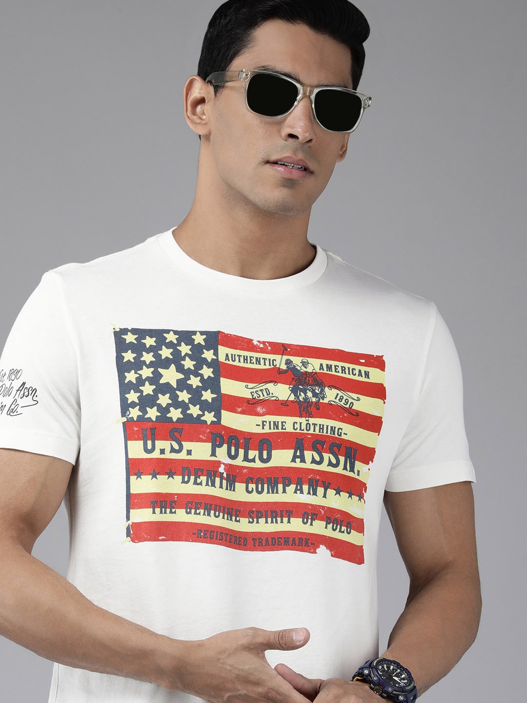 

U S Polo Assn Denim Co Men White Typography Printed Slim Fit T-shirt