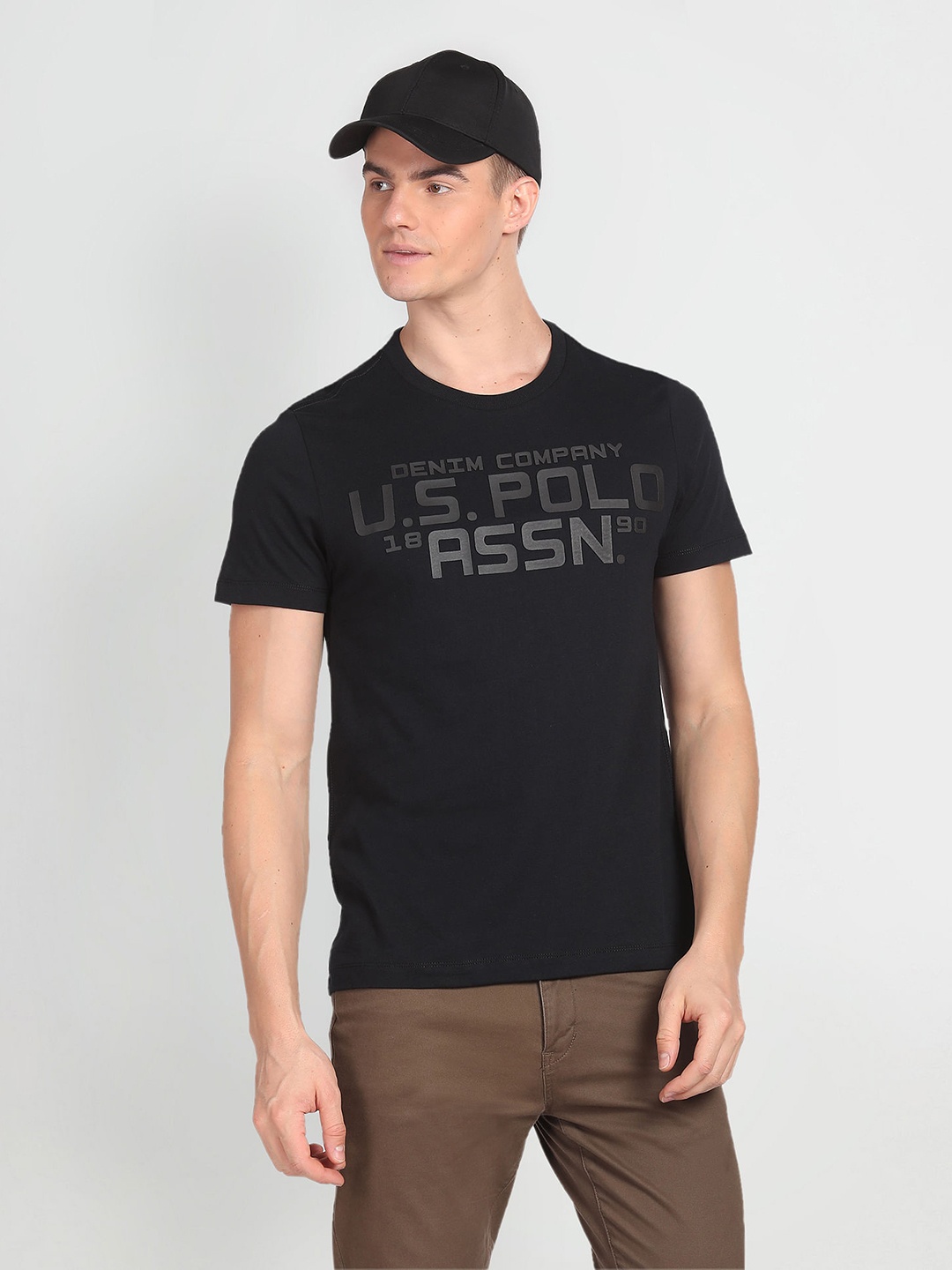 

U.S. Polo Assn. Denim Co. Brand Logo Printed Pure Cotton Slim Fit T-shirt, Black