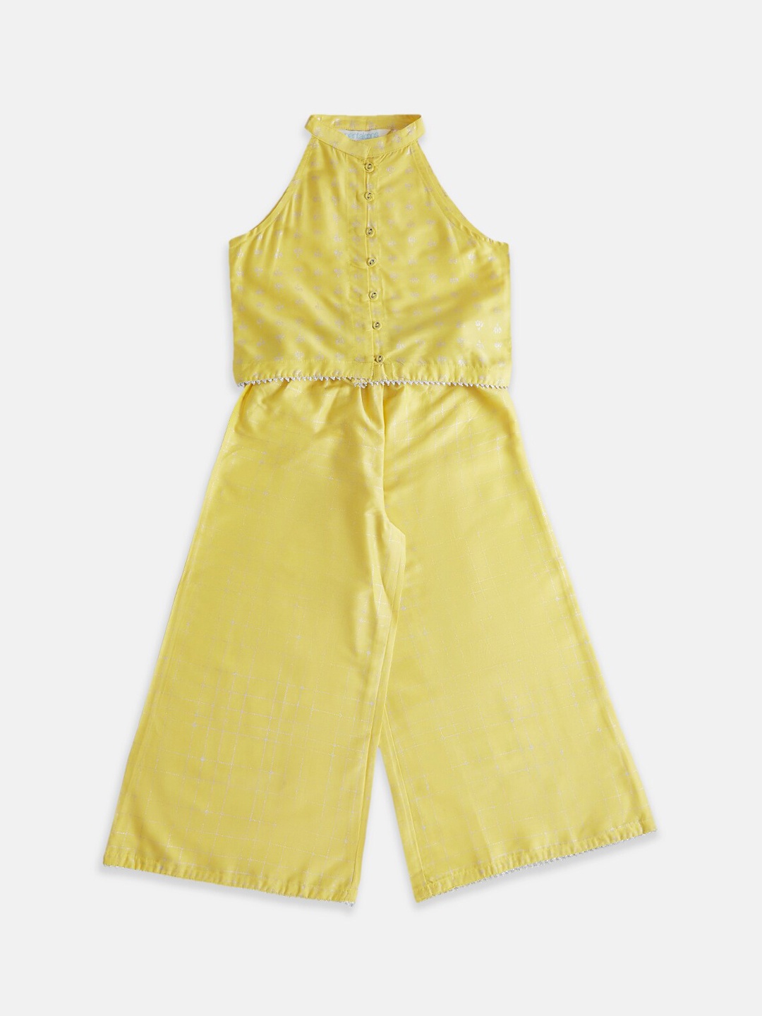 

AKKRITI BY PANTALOONS Girls Yellow Pleated Kurti with Palazzos & With Dupatta