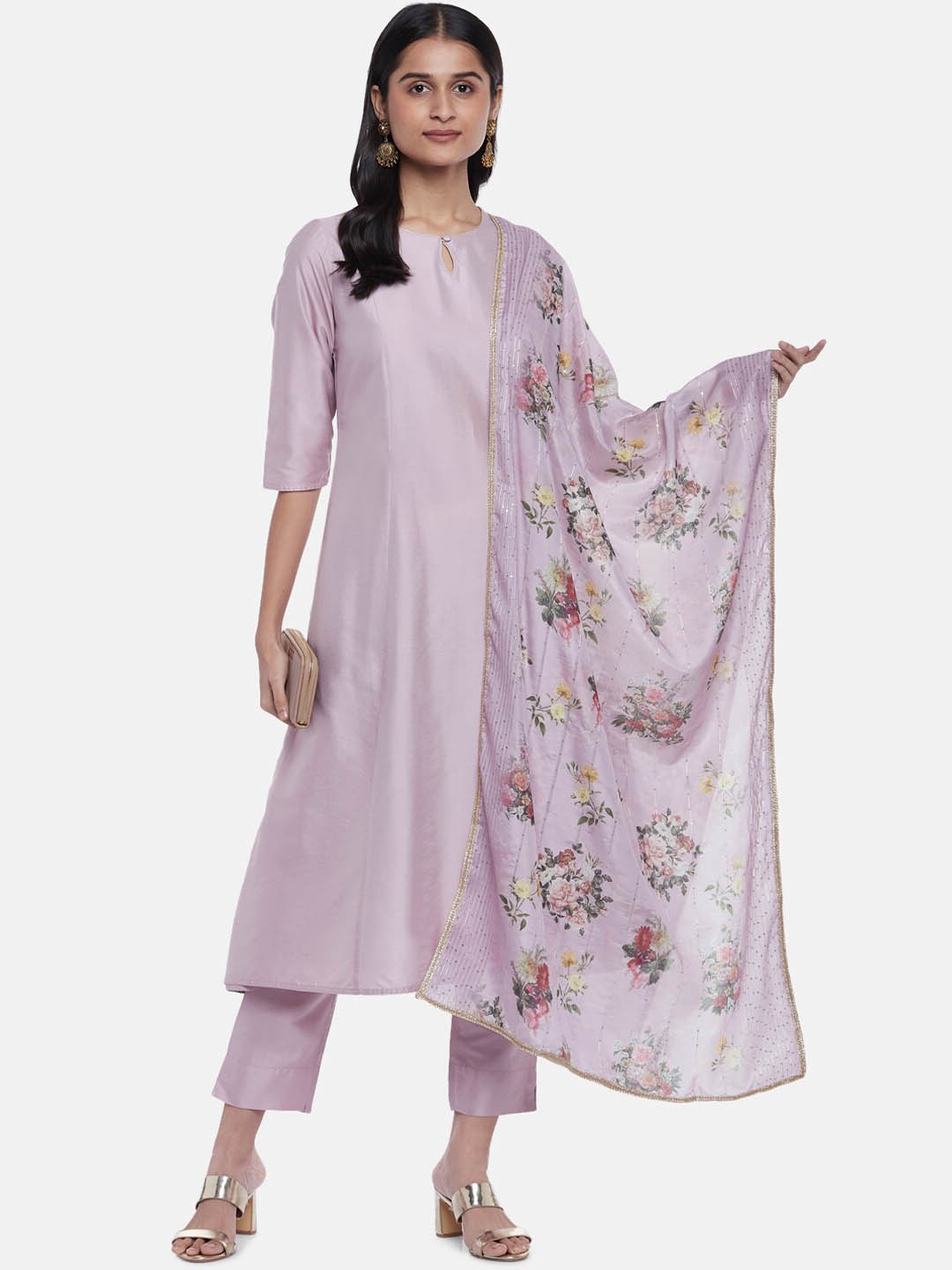 

RANGMANCH BY PANTALOONS Women Mauve Kurti with Trousers & Dupatta