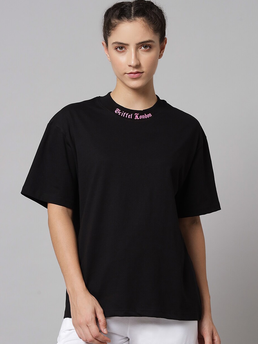 

GRIFFEL Women Black Oversized T-shirt