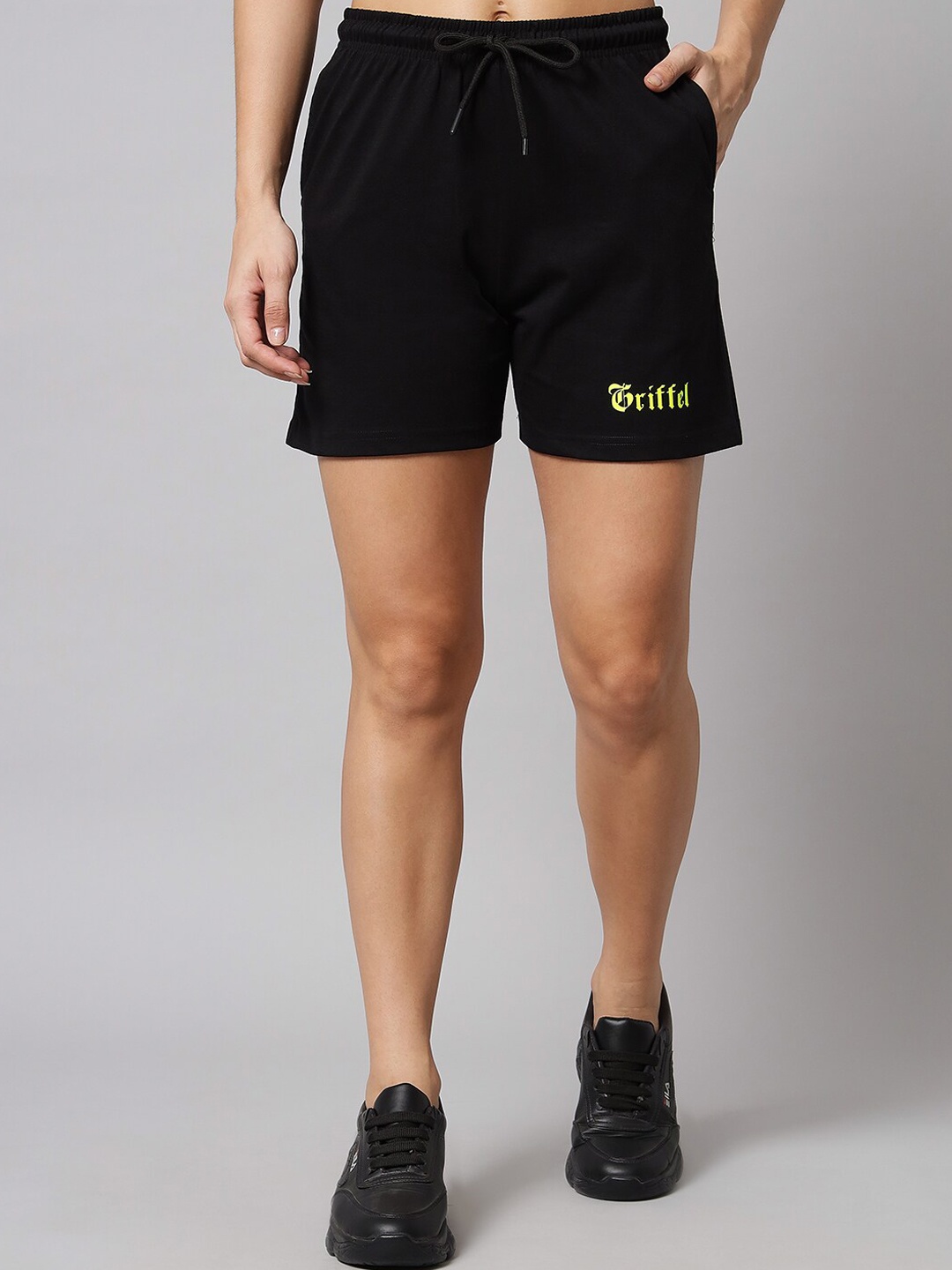 

GRIFFEL Women Black Loose Fit Cotton Sports Shorts