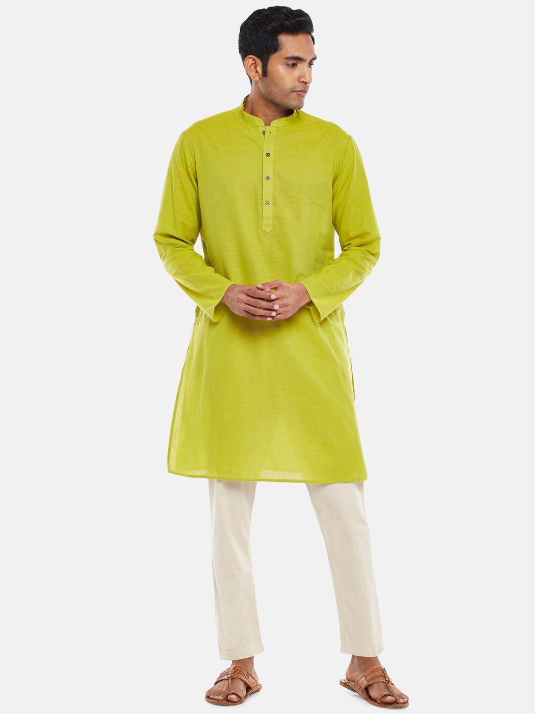 

indus route by Pantaloons Men Lime Green Kurta