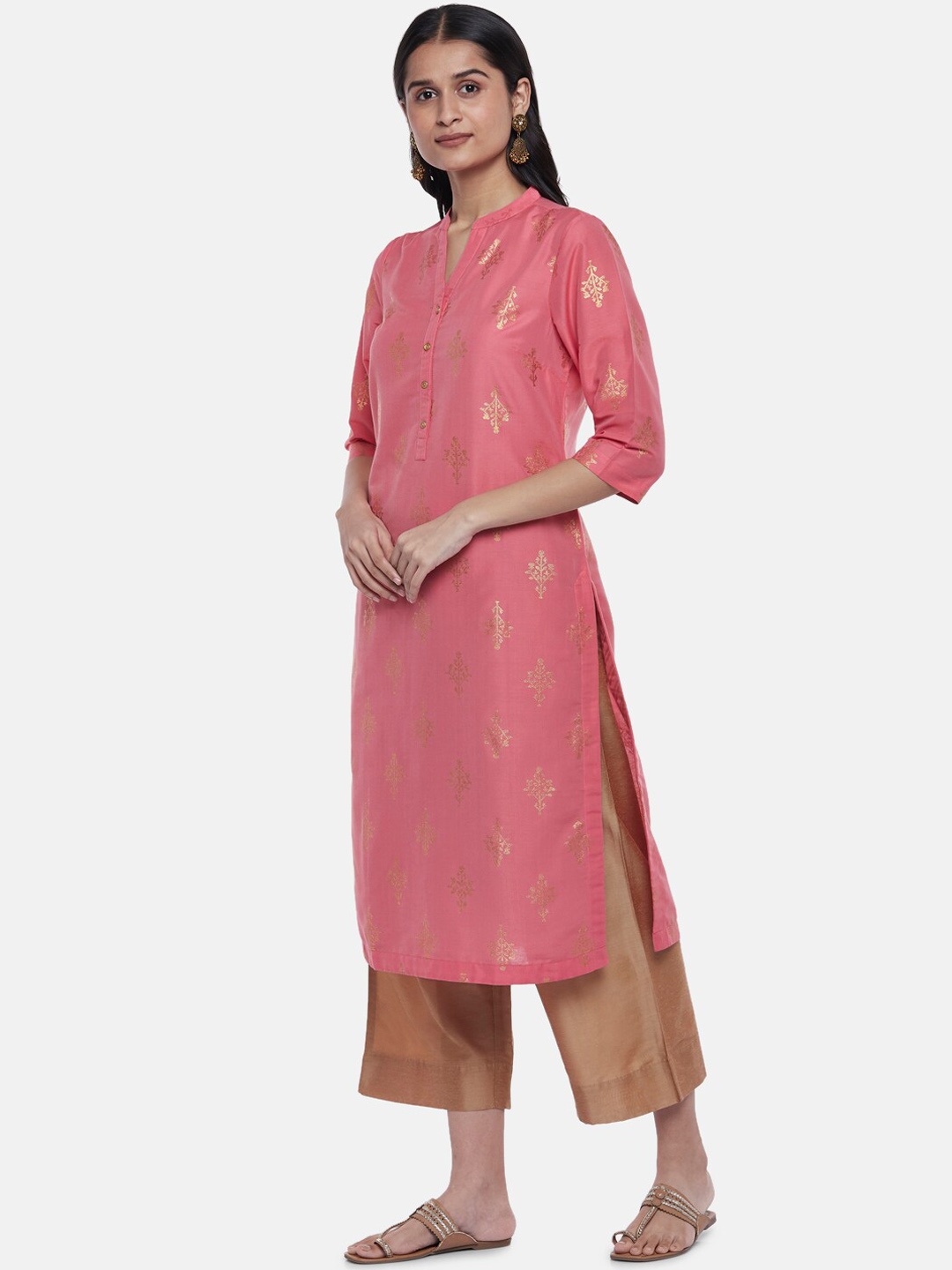 

RANGMANCH BY PANTALOONS Women Coral Ethnic Motifs Printed Kurta