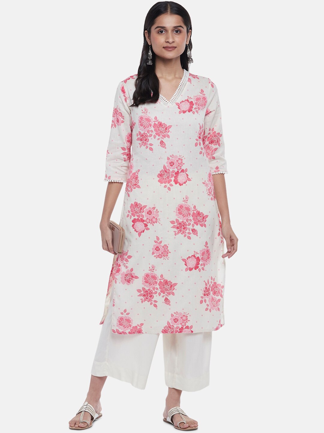 

RANGMANCH BY PANTALOONS Women Red & White Floral Printed Kurta