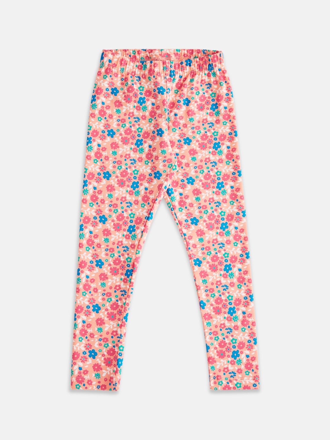 

Pantaloons Junior Girls Peach & Blue Printed Ankle-Length Leggings