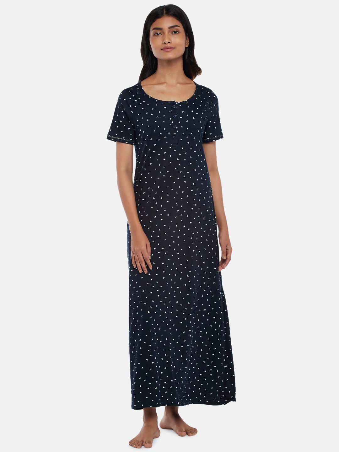 

Dreamz by Pantaloons Navy Blue Printed Maxi Nightdress