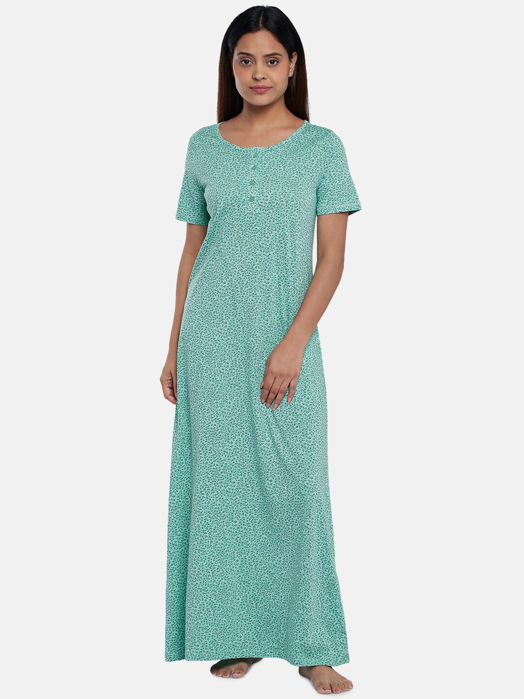 

Dreamz by Pantaloons Women Green Printed Pure Cotton Maxi Nightdress