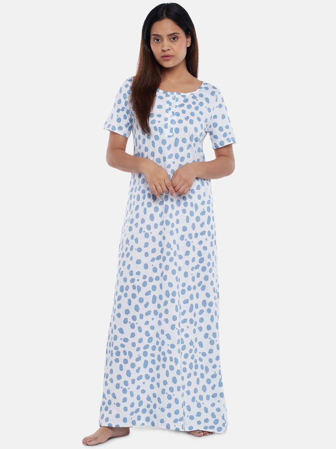 

Dreamz by Pantaloons Off White Printed Pure Cotton Maxi Nightdress