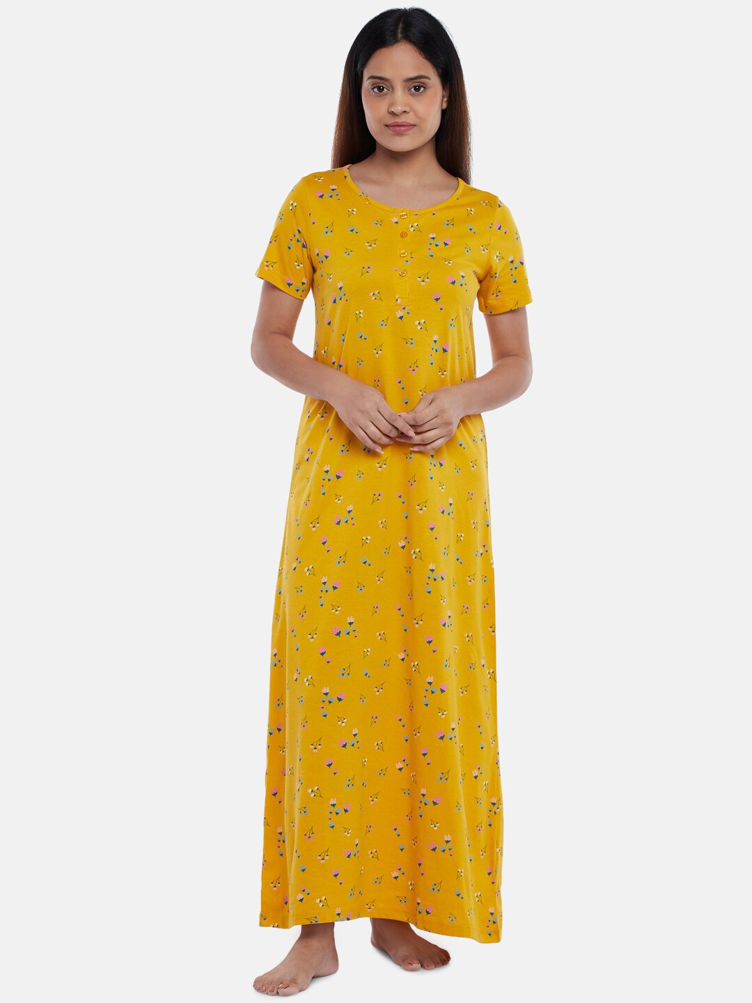 

Dreamz by Pantaloons Mustard Printed Maxi Nightdress