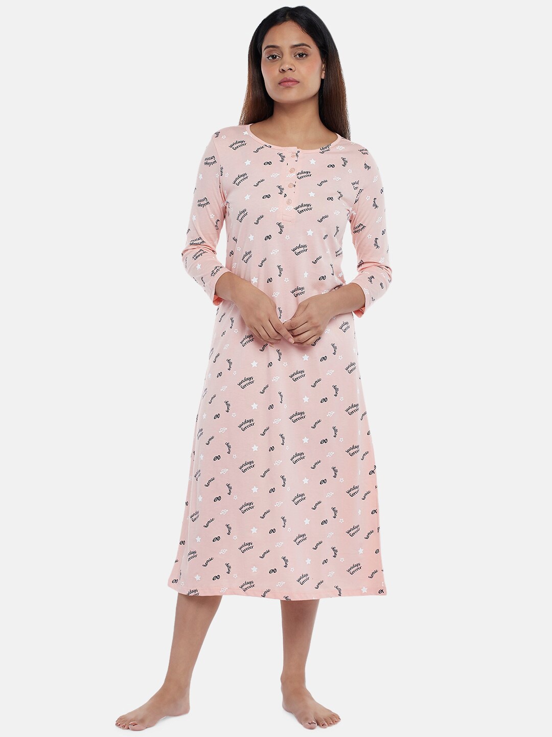 

Dreamz by Pantaloons Peach-Coloured Printed Nightdress
