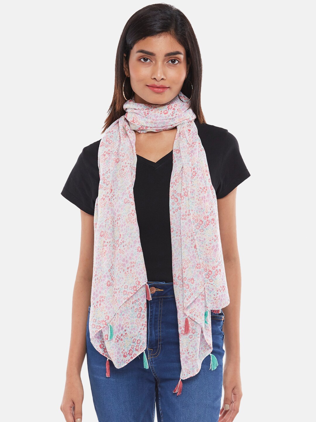 

Honey by Pantaloons Women Pink & Blue Printed Scarf