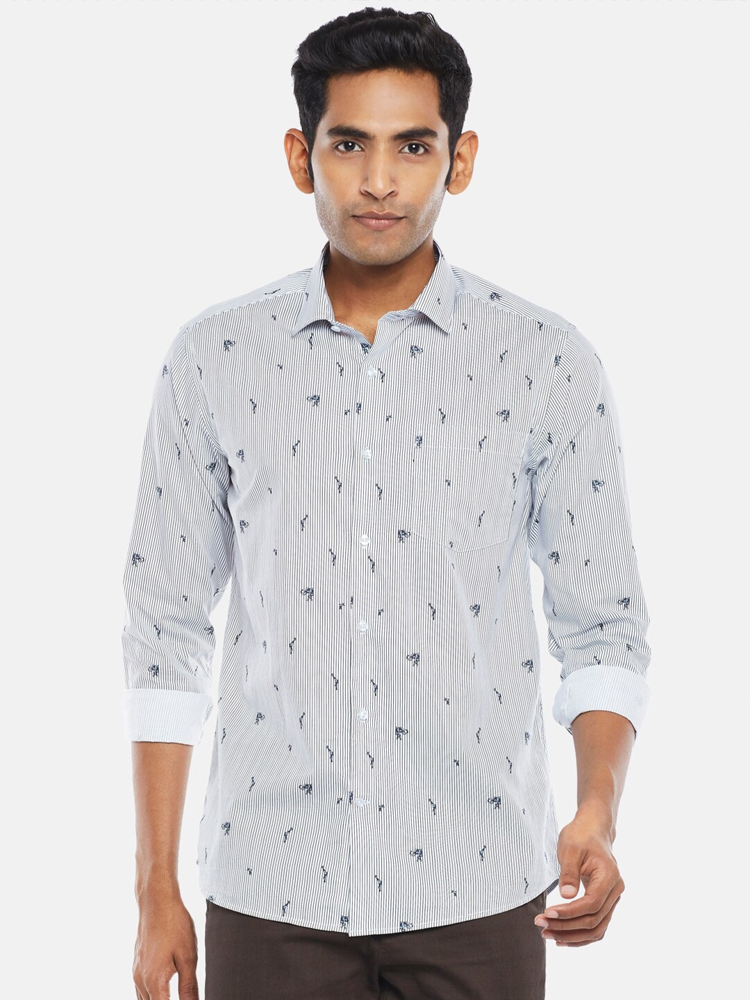 

BYFORD by Pantaloons Men White Slim Fit Striped Party Shirt
