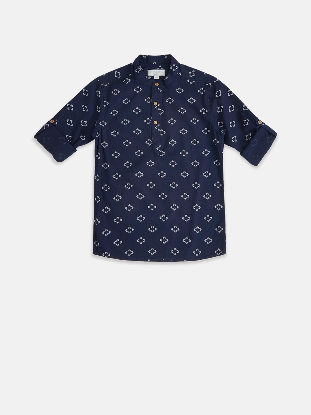 

Pantaloons Junior Boys Navy Blue Printed Regular Fit Party Shirt