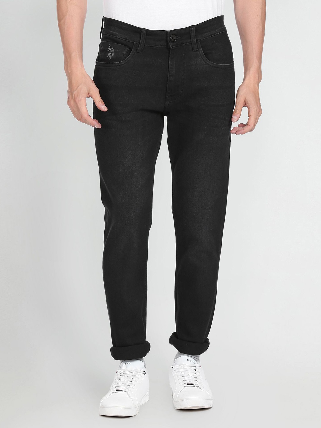 

U S Polo Assn Denim Co Men Black Brandon Slim Tapered Fit Stretchable Jeans