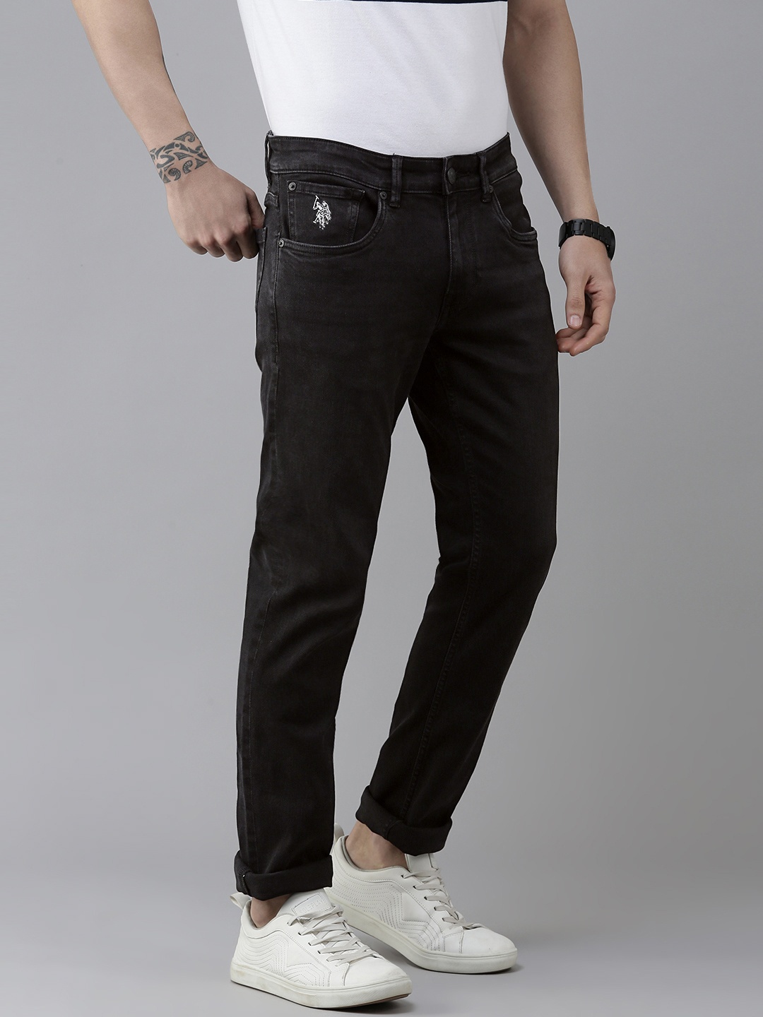 

U S Polo Assn Denim Co Men Black Brandon Slim Tapered Fit Stretchable Jeans