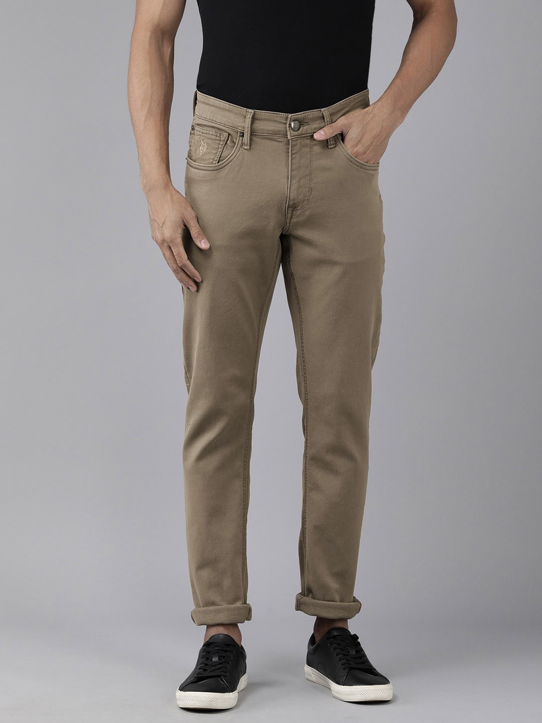 

U S Polo Assn Denim Co Men Khaki Brandon Slim Tapered Fit Stretchable Jeans